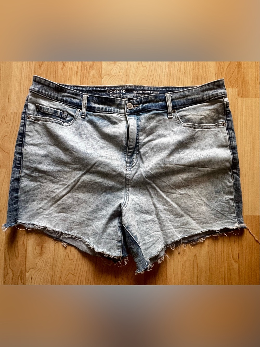 Torrid Two-Tone Light Wash Denim Cutoff Shorts